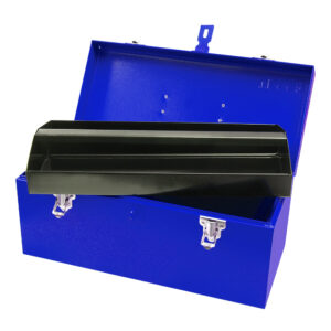 Caja portaherramientas métalica con asa plástica color azul 16" x 7" x 7" Urrea