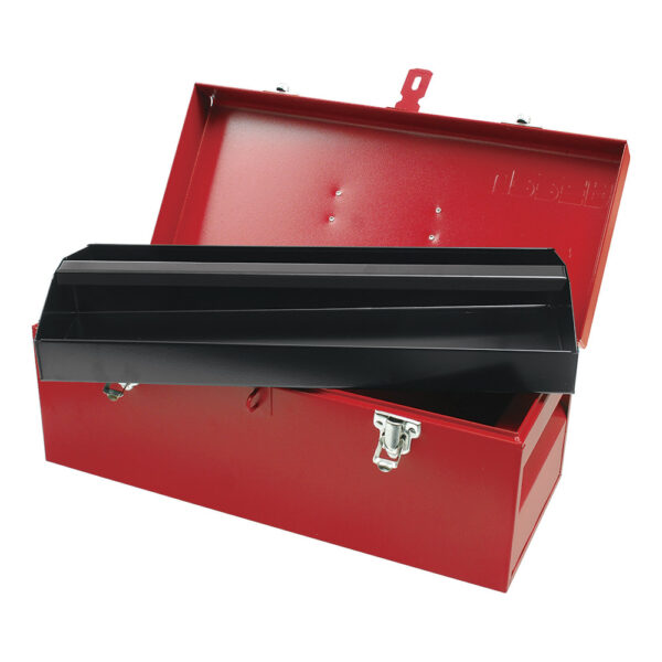 Caja portaherramientas métalica con asa plástica color rojo 17" x 7" x 7" Urrea