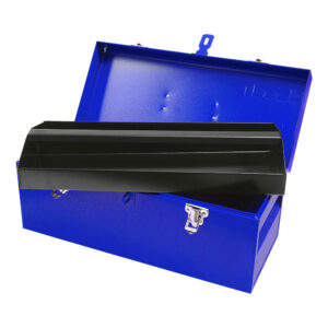 Caja portaherramientas métalica con asa plástica color azul 17" x 7" x 7" Urrea