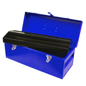 Caja portaherramientas métalica con asa plástica color azul 20" x 7" x 7" Urrea