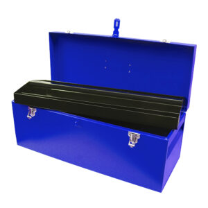 Caja portaherramientas métalica con asa plástica color azul 24" x 9" x 9" Urrea