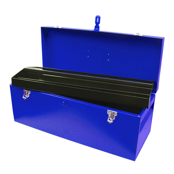Caja portaherramientas métalica con asa plástica color azul 24" x 9" x 9" Urrea