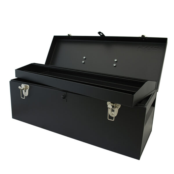 Caja portaherramientas metálica con asa metálica color negro 24" x 9" x 9" Urrea