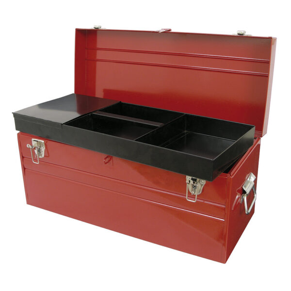 Caja portaherramientas métalica con asa plástica color rojo 23" x 10" x 11" Urrea