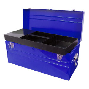 Caja portaherramientas métalica con asa plástica color azul 23" x 10" x 11" Urrea