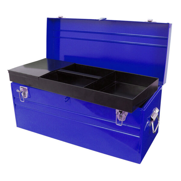 Caja portaherramientas métalica con asa plástica color azul 23" x 10" x 11" Urrea