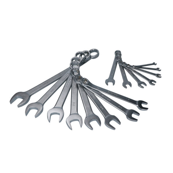 Juego de llaves combinadas satinadas en pulgadas, 12 puntas, 15 piezas en rack Surtek