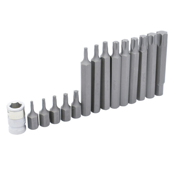 Juego de puntas torx cortas y largas hexágono de 3/8" con adaptador, 15 piezas en blíster Urrea