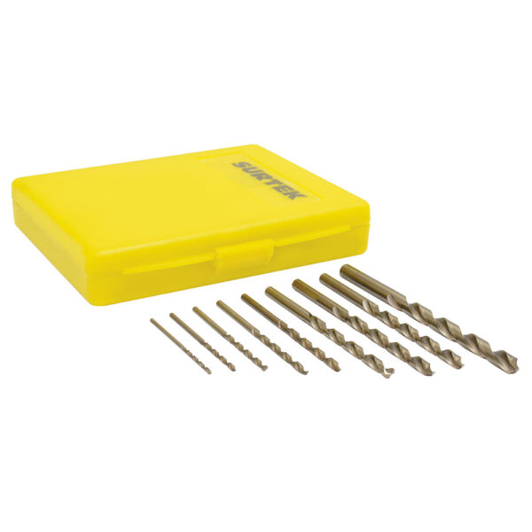 Juego de brocas con cobalto de acero de alta velocidad zanco recto, 10 piezas Surtek