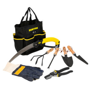 Juego combinado de herramienta para jardinería 8 piezas, con bolsa portaherramienta Surtek