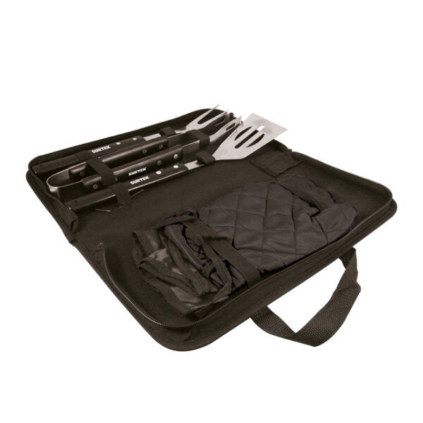Kit de asado con estuche, mandil, guante y 3 utensilios Surtek
