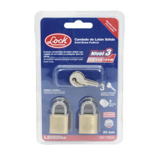 Juego de candados de latón cortos 20 mm, llave estándar, 2 piezas Lock