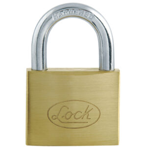 Candado de acero corto 50 mm, acabado latonado, llave estándar Lock