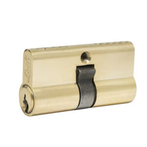 Cilindro europeo 60 mm función doble, latón brillante, llave estándar, en caja Lock