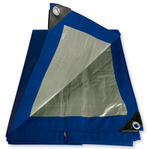 Lona de polietileno color azul con fondo plata, 4.26 x 5.48 m Foy