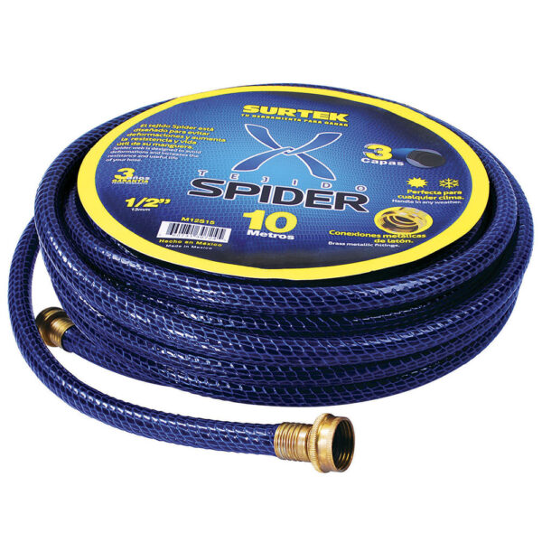 Manguera para jardín tejido spider con conector metálico 1/2", 10 m Surtek