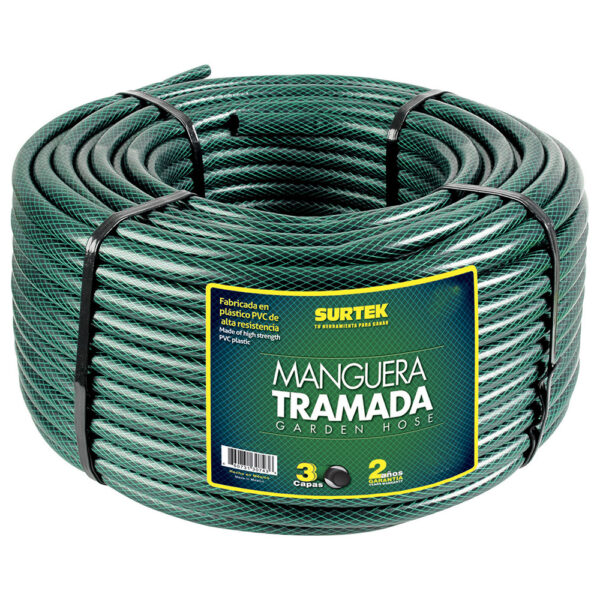 Manguera para jardín tramada verde en rollo 1", 100 m Surtek