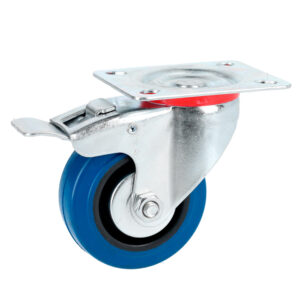 Rodaja de goma elástica giratoria con freno azul 4" Surtek