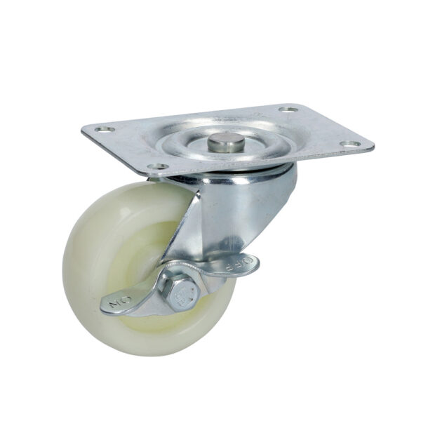 Rodaja de polipropileno blanca giratoria con freno 3" Surtek