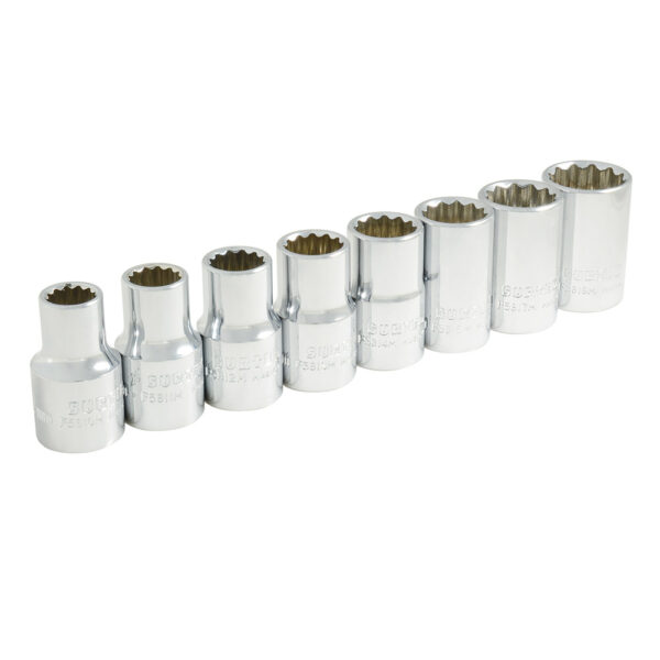 Juego de dados cuadro de 1/2", 12 puntas, métricos, 8 piezas Surtek