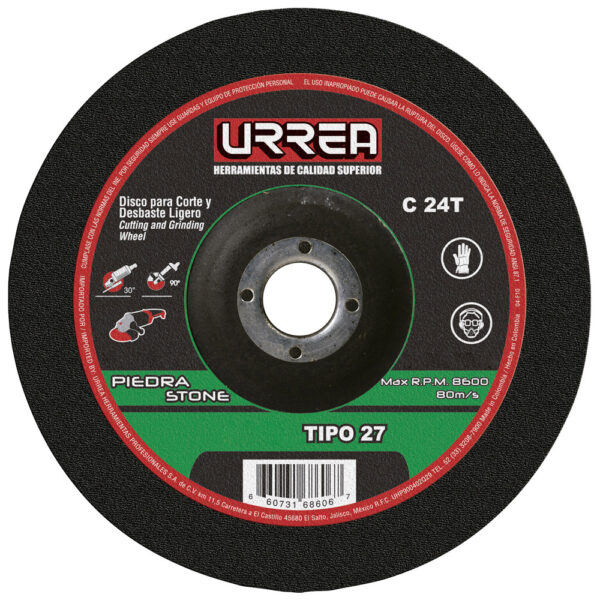 Disco abrasivo tipo 27 para piedra 9" x 1/8" Urrea