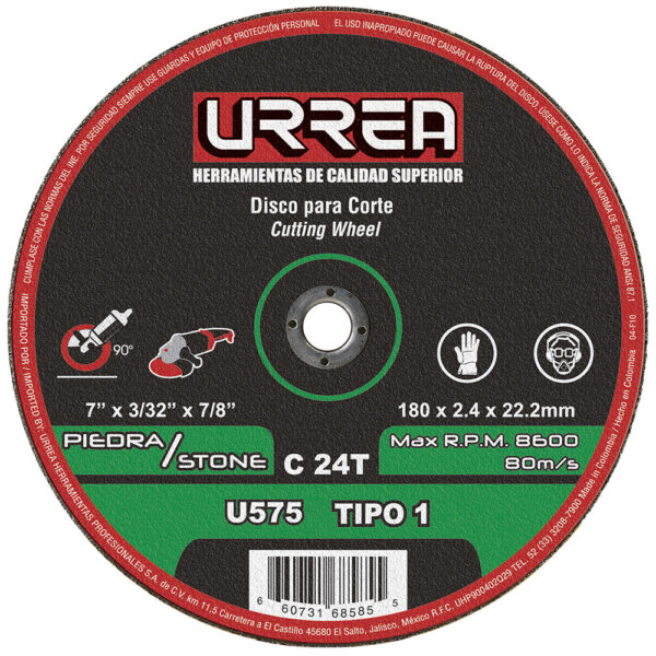 Disco abrasivo tipo 1 para piedra 7" x 3/32" Urrea