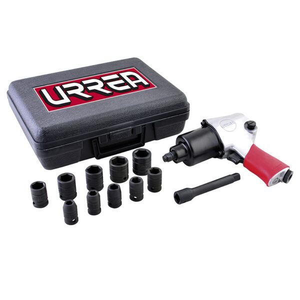 Juego de pistola de impacto neumática cuadro de 1/2" y accesorios métricos, 13 piezas Urrea