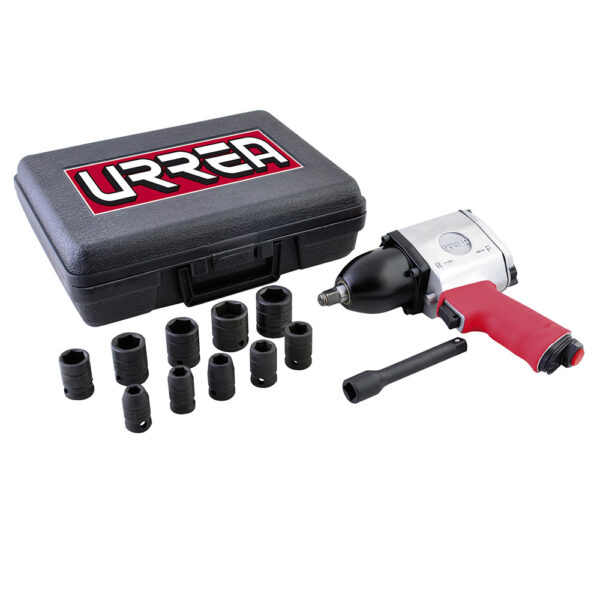 Juego de pistola de impacto neumática cuadro de 1/2" y accesorios métricos, 13 piezas Urrea