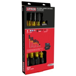 Juego de destornilladores con mango cushion grip, combinados, 8 piezas en caja de cartón Urrea