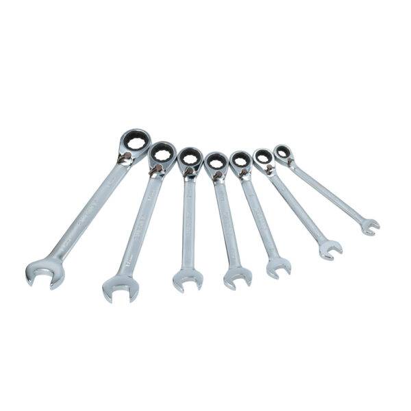 100575 Juego de llaves combinadas pulido espejo de matraca rev mét, 12 puntas,7 pz en rack Surtek
