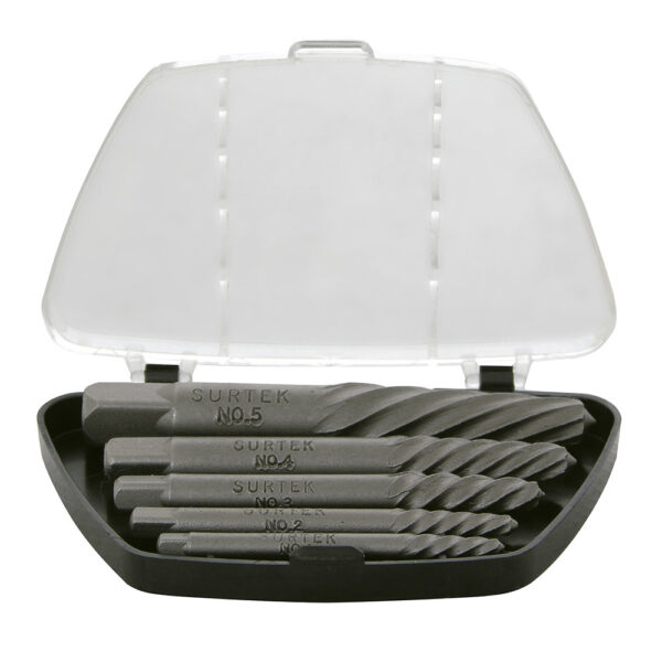 107040 Juego de extractor "cola de cochino" para tornillos, 5 piezas Surtek