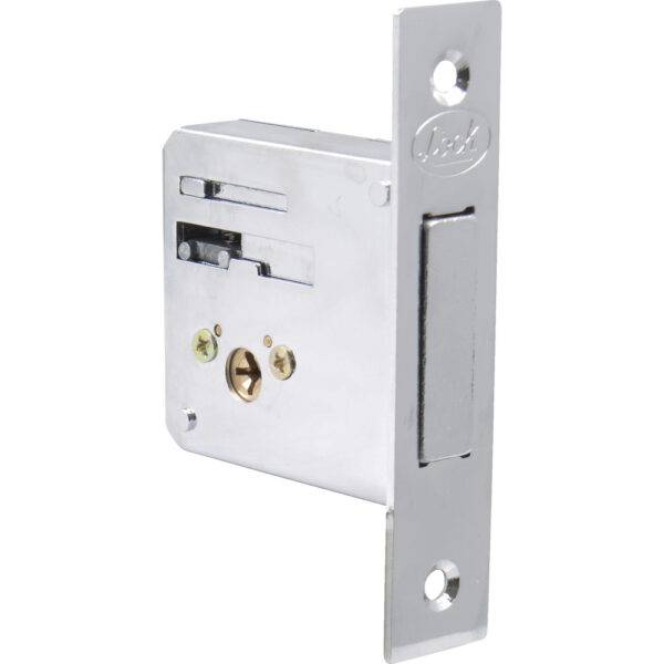 10CE Cerrojo para embutir auxiliar, función doble, níquel satinado, llave tetra, en caja Lock