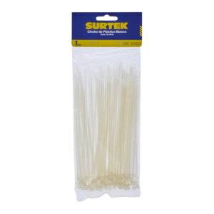 114200 Cinchos plásticos 100 x 2.5 mm, tensión 8 kg de 100 piezas, color natural Surtek