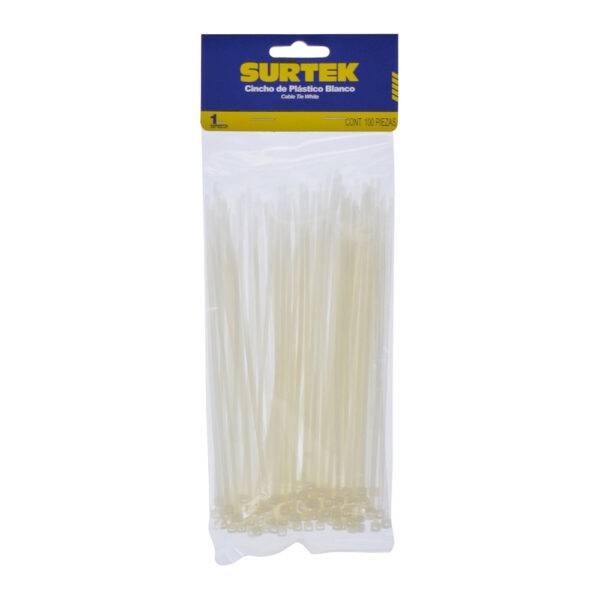Cinchos plásticos 165 x 2.5 mm, tensión 8 kg de 100 piezas, color natural Surtek