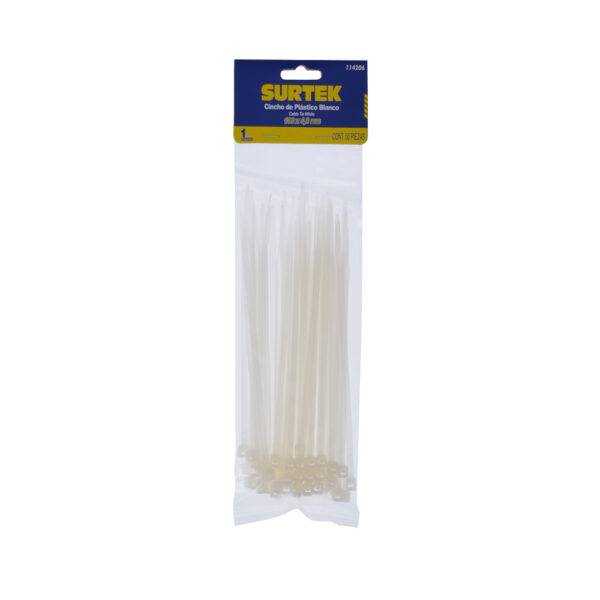 114206 Cinchos plásticos 160 x 4.8 mm, tensión 27 kg de 50 piezas, color natural Surtek