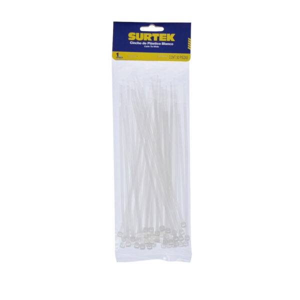 114208 Cinchos plásticos 203 x 3.6 mm, tensión 18 kg de 50 piezas, color natural Surtek