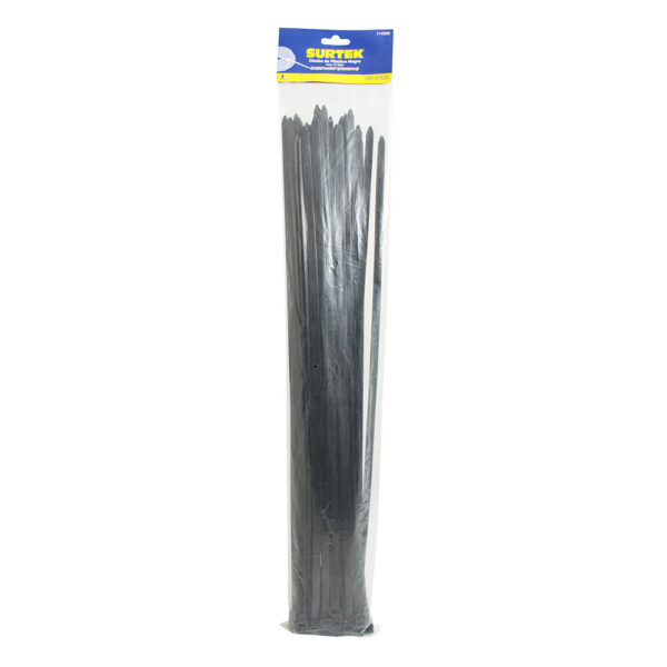 114209 Cinchos plásticos 203 x 3.6 mm, tensión 18 kg de 50 piezas, color negro Surtek