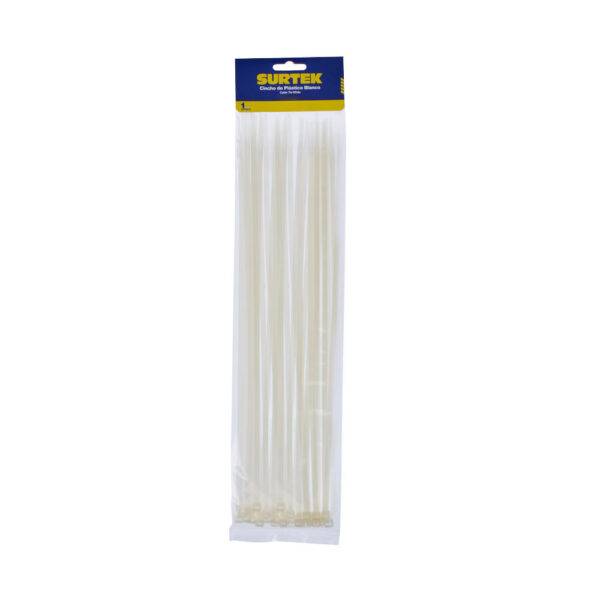 114212 Cinchos plásticos 300 x 4.6 mm, tensión 22 kg de 50 piezas, color blanco Surtek