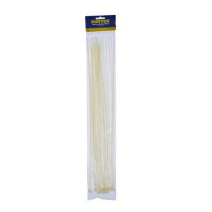 114218 Cinchos plásticos 500 x 4.8 mm, tensión 27 kg de 25 piezas, color blanco Surtek