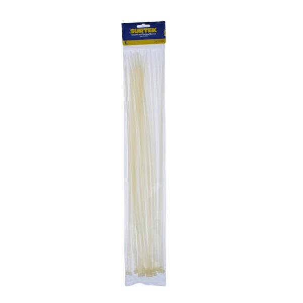 114218 Cinchos plásticos 500 x 4.8 mm, tensión 27 kg de 25 piezas, color blanco Surtek