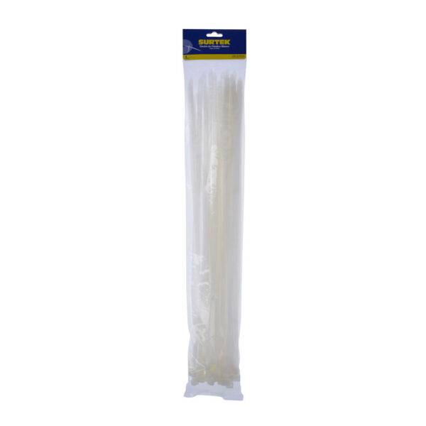 114229 Cinchos plásticos 500 x 7.8 mm, tensión 70 kg de 50 piezas, color blanco Surtek