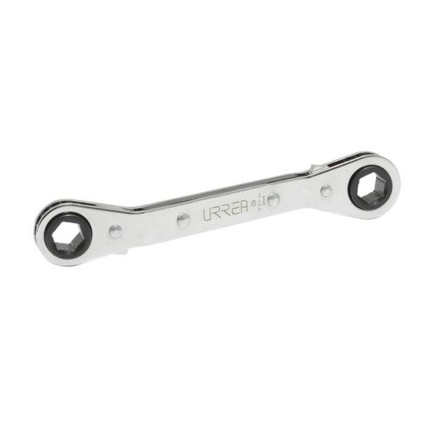 Llave de estrías pulido espejo acodada de matraca métrica, 6 puntas, 7 x 8 mm Urrea