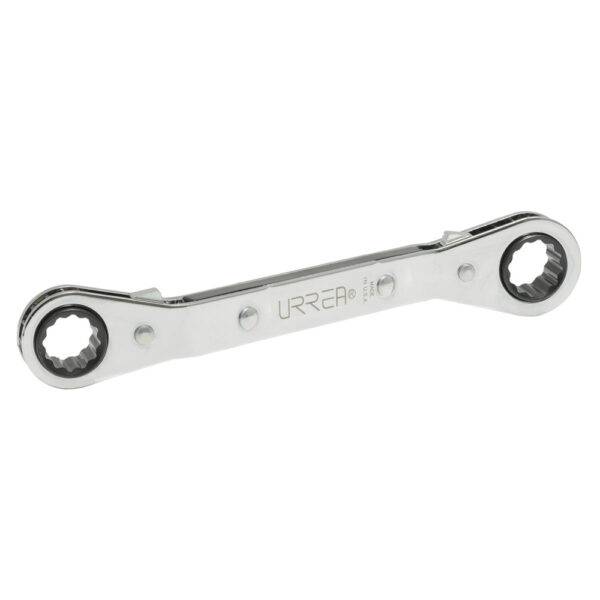 Llave de estrías pulido espejo acodada de matraca en pulgadas, 12 puntas, 5/8" x 3/4" Urrea