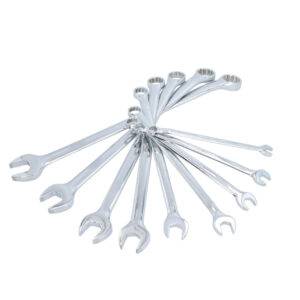 1200BL Juego de llaves combinadas extra largas pulido espejo en pulgadas, 12 puntas, 9 pz en rack Urrea