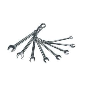 Juego de llaves combinadas pulido espejo en pulgadas, 12 puntas, 8 pz en rack Urrea