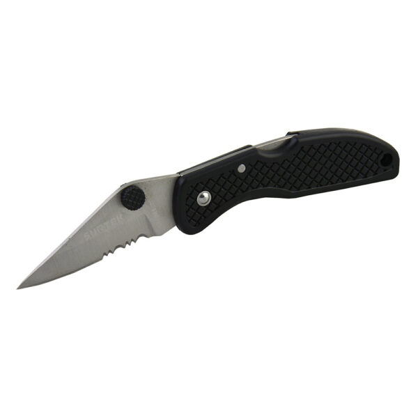 120550 Navaja abatible de acero inoxidable con mango de plástico hoja dentada de 2-3/4" Surtek