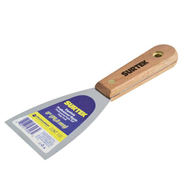 123083 Espátula rígida de acero de alto carbón con mango de madera 3" Surtek