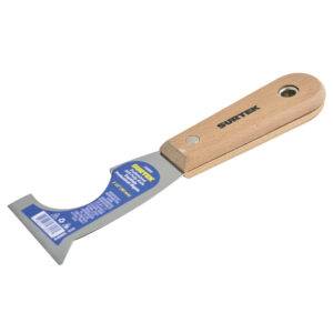 123092 Espátula rígida de acero de alto carbón con raspador con mango de madera 2-1/2", 5 en 1 Surtek