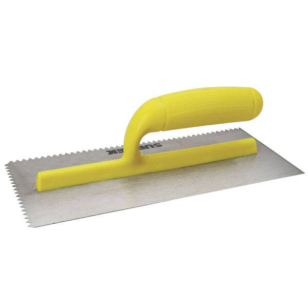 123187 Llana dentada triangular de acero al alto carbón con mango de plástico, 11" x 5" Surtek