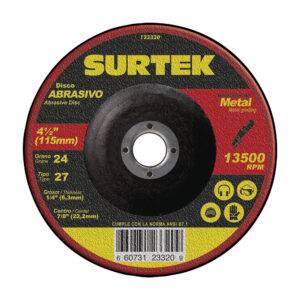 123320 Disco abrasivo tipo 27 para metal 4-1/2" x 1/4" Surtek